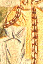 Rostislavova manželka, (snad) dalmatská kněžna Miloslava, jako „primiční nevěsta“ v dlouhém bílém rouchu - symbol moravské církve